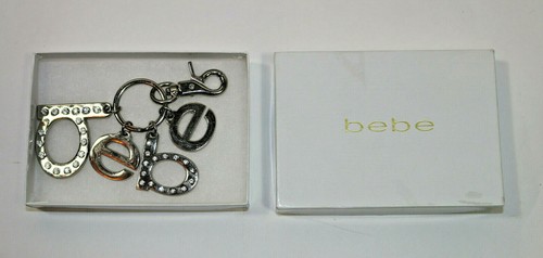 BEBE Keychain Silver Rhinestone Logo Letters Charms Accessory Chain Clip - Picture 2 of 9
