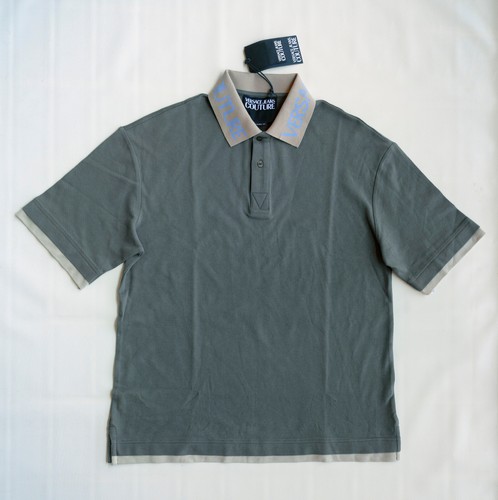 NP~230€ VERSACE Polo S/M, verde-gris, cuello logo, polo, efecto 2 capas - Imagen 4 de 21