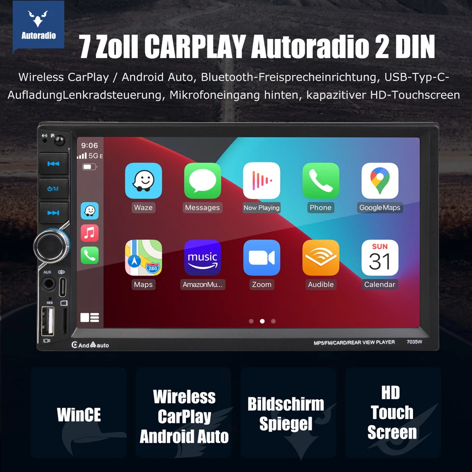 7" 2 DIN Autoradio Apple Carplay Android Auto USB Bluetooth AUX TF Mirror Link - Bild 2 von 4