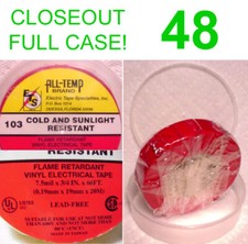 CLOSEOUT FULL CASE 48 NEW ROLLS ALL TEMP VINYL ELECTRICAL TAPE,7.5 MIL RED
