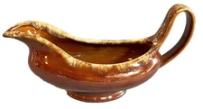 VTGMCM Brown Drip Glaze Gravy Boat Hull Pottery USA 10.5” Sauce Pitcher Boho 70s