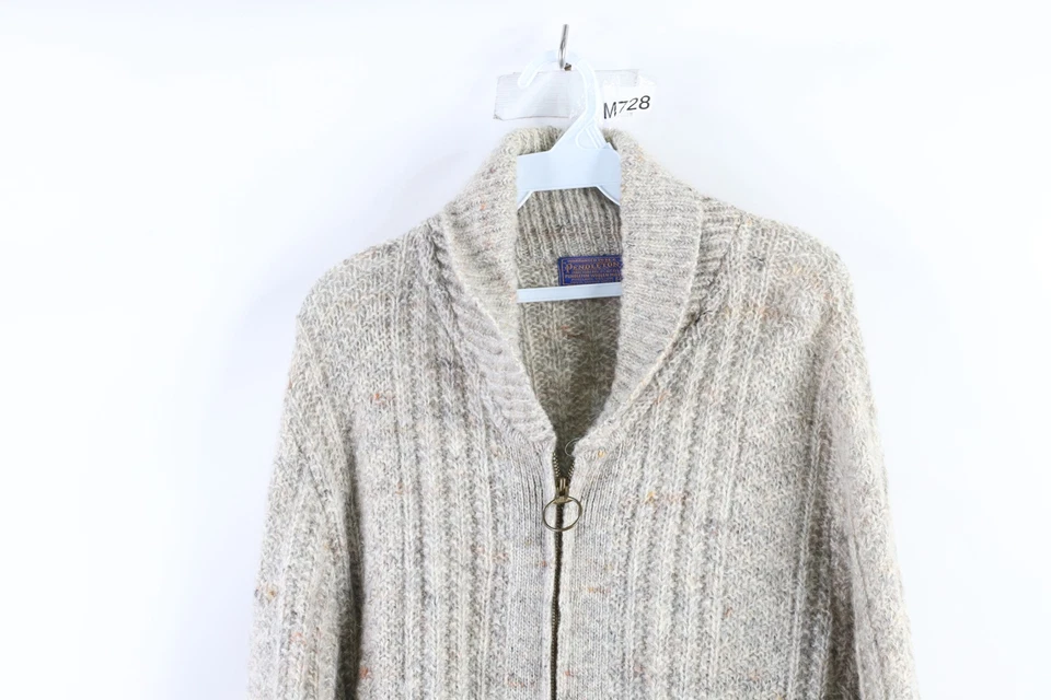 Vintage 70s Pendleton Mens L Chunky Wool Ribbed Knit Shawl Cardigan Sweater USA - Image 2 of 4
