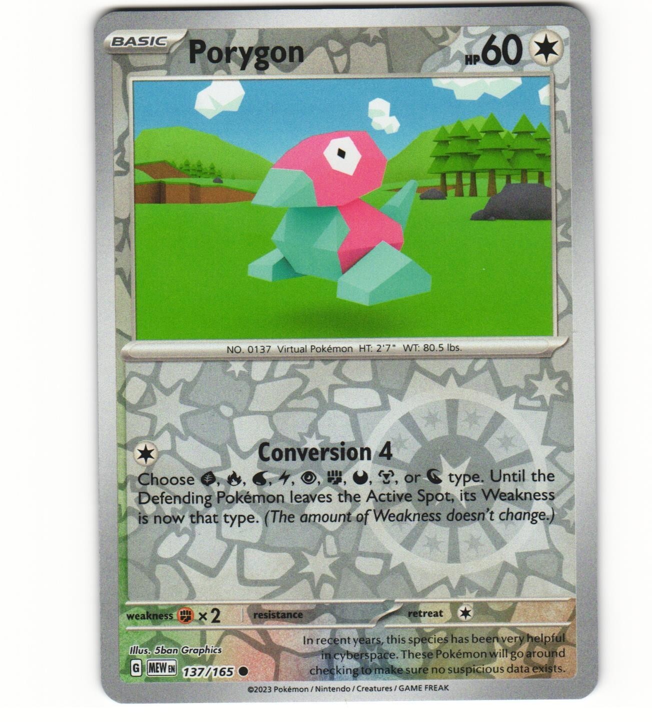 2023 Near Mint Pokemon Porygon 137/165 Reverse Scarlet Violet 151 English