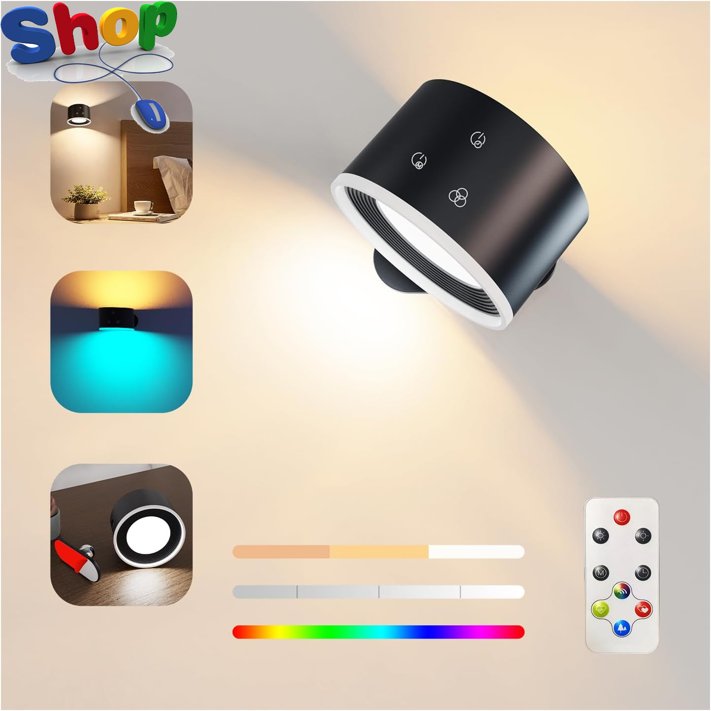 Wall Light Indoor, Wall Lamp with Remote Control Dimmable RGB Ambient Lighting w