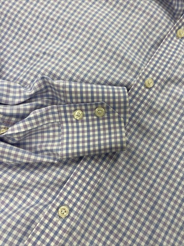 SLIM Black Brown 1826 Men's Purple Blue Plaid Cotton Dress Shirt 17.5 - 36 $98 - Picture 7 of 8