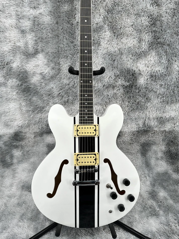 Guitarra Us Warehouse Doble Agujeros Semi-Hueco ES 333 Línea Blanca Gurtar Eléctrico Foto 2 de 4