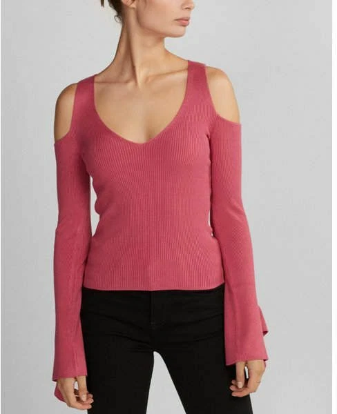 nwt EXPRESS ribbed cold shoulder ruffle sleeve sweater shirt m eBay
