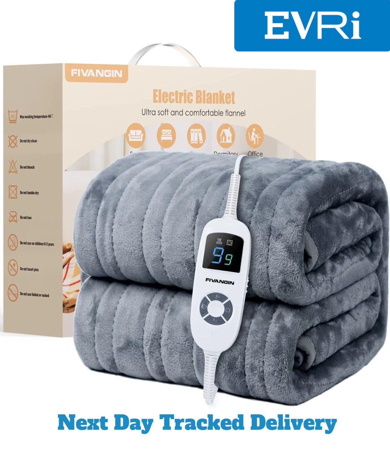 🔴 Fivangin Electric Heated Blanket Throw With Timer Double Size 130x160cm  Grey | eBay