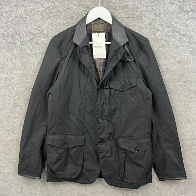 Barbour Jacke Herren Medium schwarz Leuchtfeuer Sport Wachs Mantel Lederbesatz Skyfall Neu mit Etikett