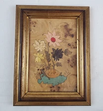 Vtg Italian Marquetry Inlaid Wood Floral Picture Gold Frame Gallery Wall Hanging
