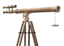 Antique Nautical Floor Standing Brass Telescope With Wooden Tripod Stand 64 Inch