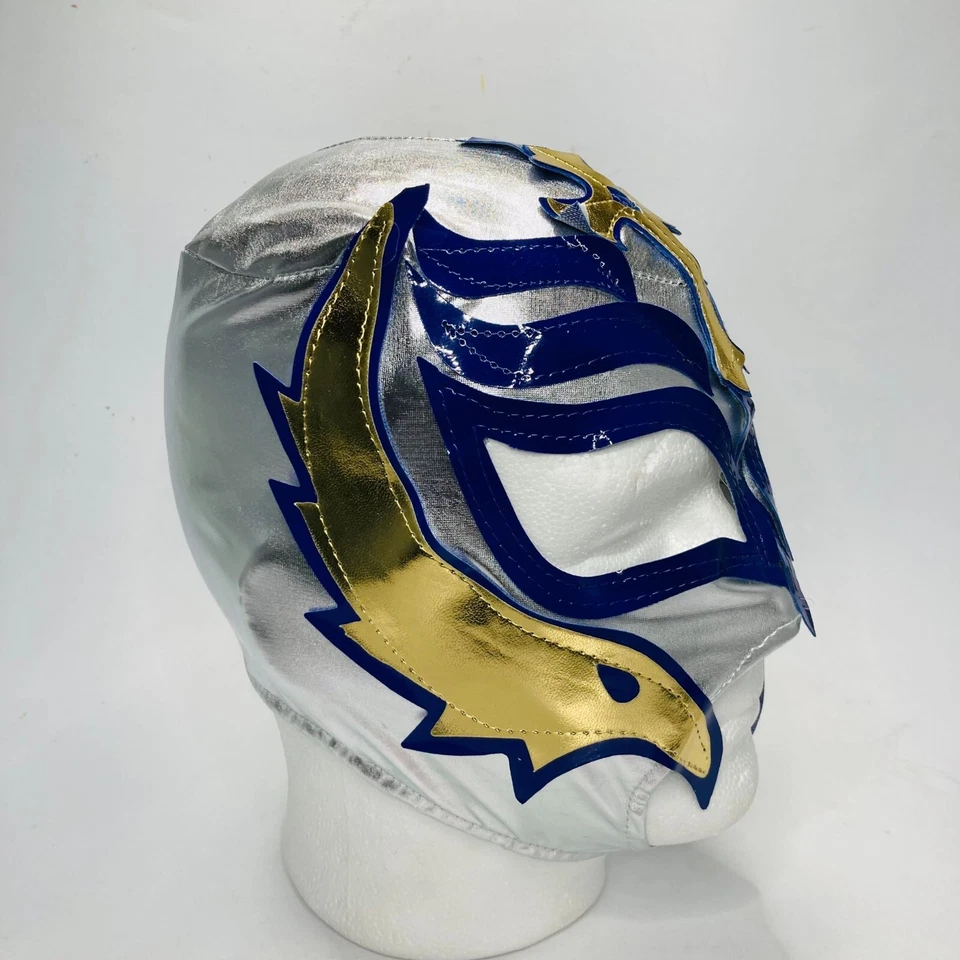 Máscara para niños Mysterio Lucha Máscara Pullover Ajuste Color Plata y Dorado Disfraz Lucha Lib Foto 3 de 4