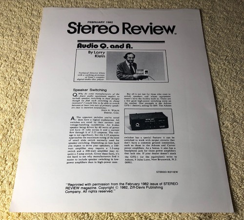ADCOM GFS-1 SPEAKER SYSTEM ORIGINAL PRODUCT LEAFLET AD REVIEW M663x - Picture 3 of 3