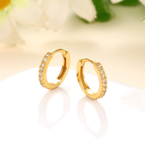 925 Sterling Silver 18K Gold Plated Cubic Crystal Cuff Huggie Stud Hoop Earrings - Picture 4 of 24