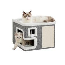 Cat Houses for Indoor Cats, Covered Cave Bed with Scratch Pad and Fluffy Ball,