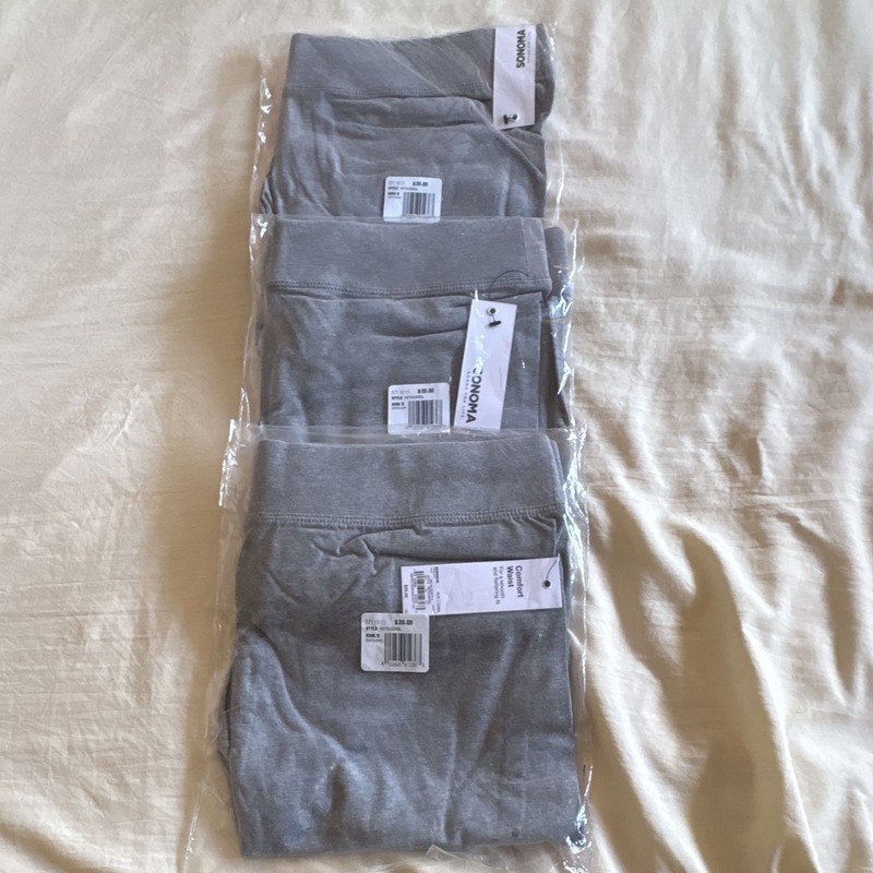 Sonoma Women’s Comfort Waist Leggings Large Long Gray Solid Stretch NWT 3 Pack 