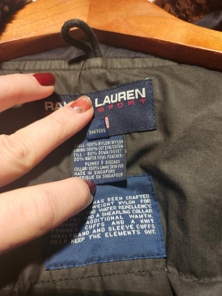 Polo Ralph Lauren Bomber Puffer Jacket Mens Large Black Down Feathers Lambswool - Image 3 of 4