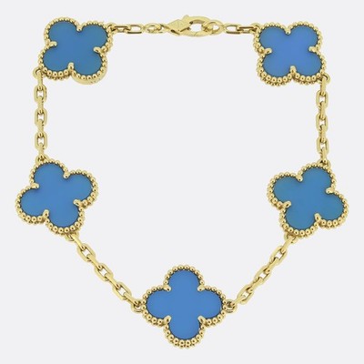 Van Cleef & Arpels Vintage Armband Alhambra fünf Motive blauer Achat