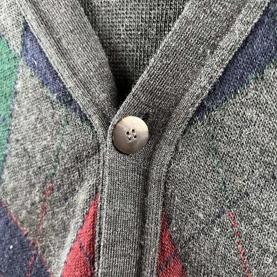 Florence Tricot 毛衣男式 XL 灰色 Argyle 开衫羊毛混纺意大利制造 — 第 4/4 张图片