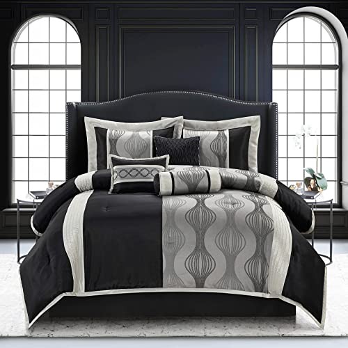 Black and Silver Comforter Set Size,Elegant 7 California King Black-silver - Picture 1 of 7