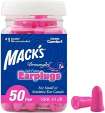 Mack's Dreamgirl Soft Foam Earplugs 50 Pair Pink Small Ear Plugs Sleeping