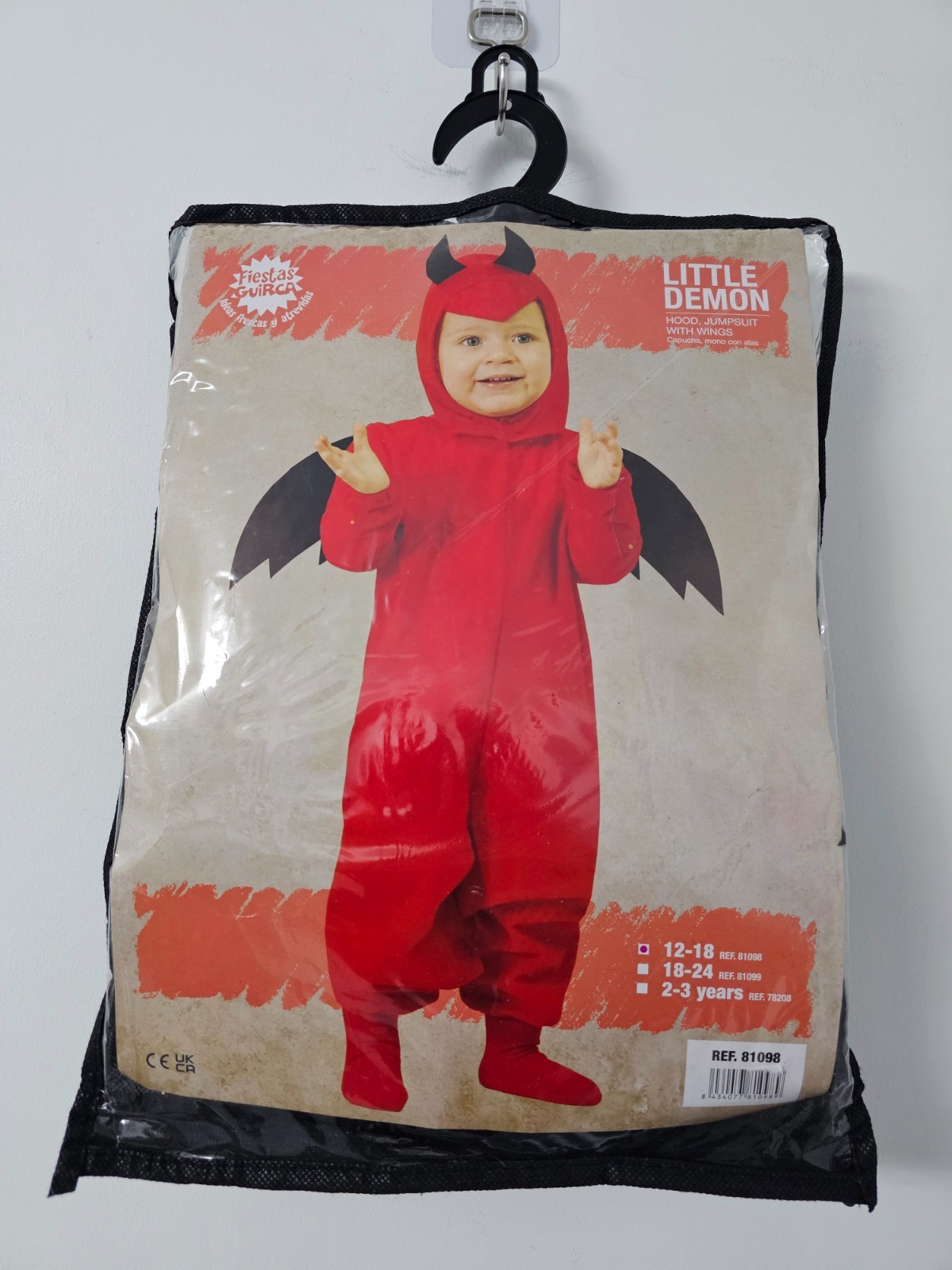 Disfraz de Bebé Pequeño Demonio Fiestas Guirca 12-18 Meses Rojo Con Capucha Mono Alas