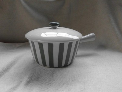 LYNGBY PORZELLAN DÄNEMARK VINTAGE MCM GRÜN GESTREIFT KOCHTOPF & DECKEL