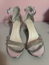 David's Bridal New Women's Silver Block Heel Sandals Iridescent Crystals Size 9