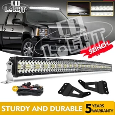 52" Curved LED Light Bar Mount Bracket + Cube Pods For GMC Chevy Silverado 99-06