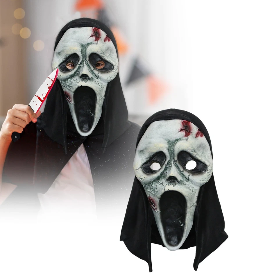 Halloween Ghostface Full Head Mask, Latex Scream Bloody Mask, Scary Skull Masque - Image 4 of 4