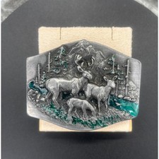 Vintage 1989 Siskiyou Buckle Co Deer Family Mountain Enamel Belt Buckle N-85/S