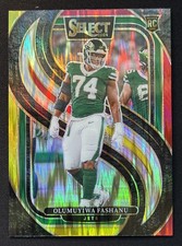 Olumuyiwa Fashanu Rookie 2024 Panini Select Red & Yellow Prizm Shock #66 NY Jets