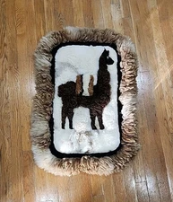 Vintage RARE Alpaca Llama Fur Throw Rug Handmade Wall Hanging Tapestry 33”X 23"