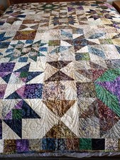 Handmade Batik Quilt Le Moyne Star Hourglass Pattern Longarm Quilted Heirloom