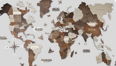 3D Wooden World Map Wall Art Multilayer Wood Travel Decor for Home or Office