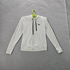 PINK Victoria's Secret Women Hoodie M Light Gray Dog Varsity Logo Zipper