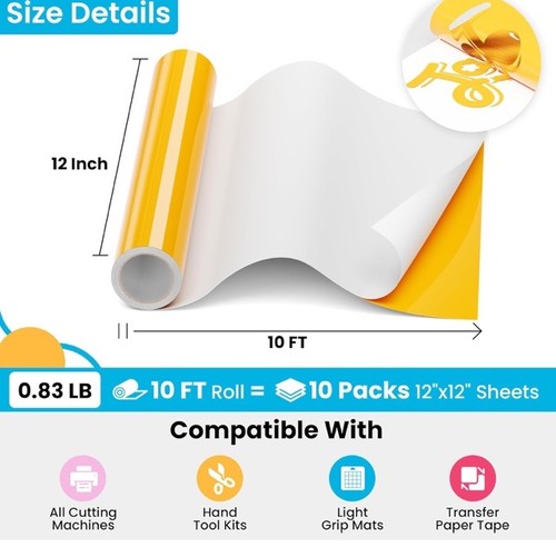 Maize Yellow Permanent Vinyl 12" x 10 FT Adhesive Vinyl Roll Decals Signs Cricut - Picture 3 of 7