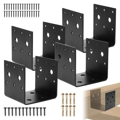 4 PCS Black Half Post Base Joist Hanger Bracket 4x4 Wood Stainless Steel