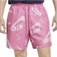 Nike Men's NSW Woven Flow Swoosh All Over Print Gym Swim Shorts in Pink Sz XXL