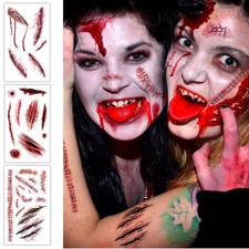 3 Sheets Halloween Temporary Tattoo Stickers Stitched Wound Scar Stickers