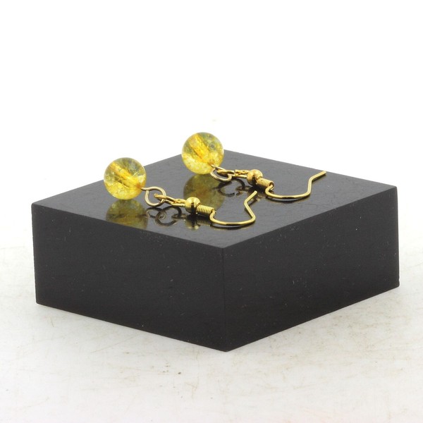 Ohrringe 1 Perle Citrin 8 Mm Aus Edelstahl Vergoldet. Hergestellt In F-image