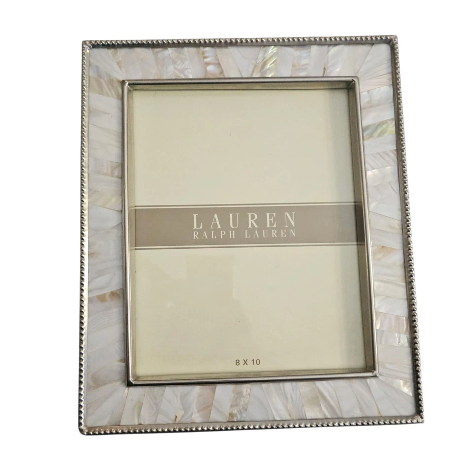Impresionante marco de fotos vintage Ralph Lauren 8x10 incrustación plateada madreperla Foto 4 de 4