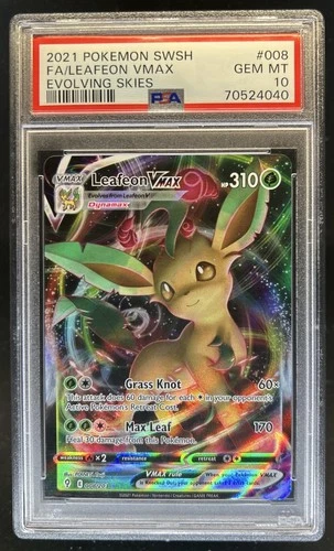2021 Pokemon SWSH Evolving Skies Leafeon VMAX #008/203 PSA 10 GEM MINT