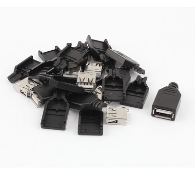 10 x USB 2.0 Type A Female Socket Adapter Connector w Plastic Cover for DIY