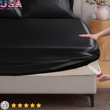 Luxury Satin Fitted Sheet Soft Smooth Skin Hair Care Deep Pocket Durable Elastic