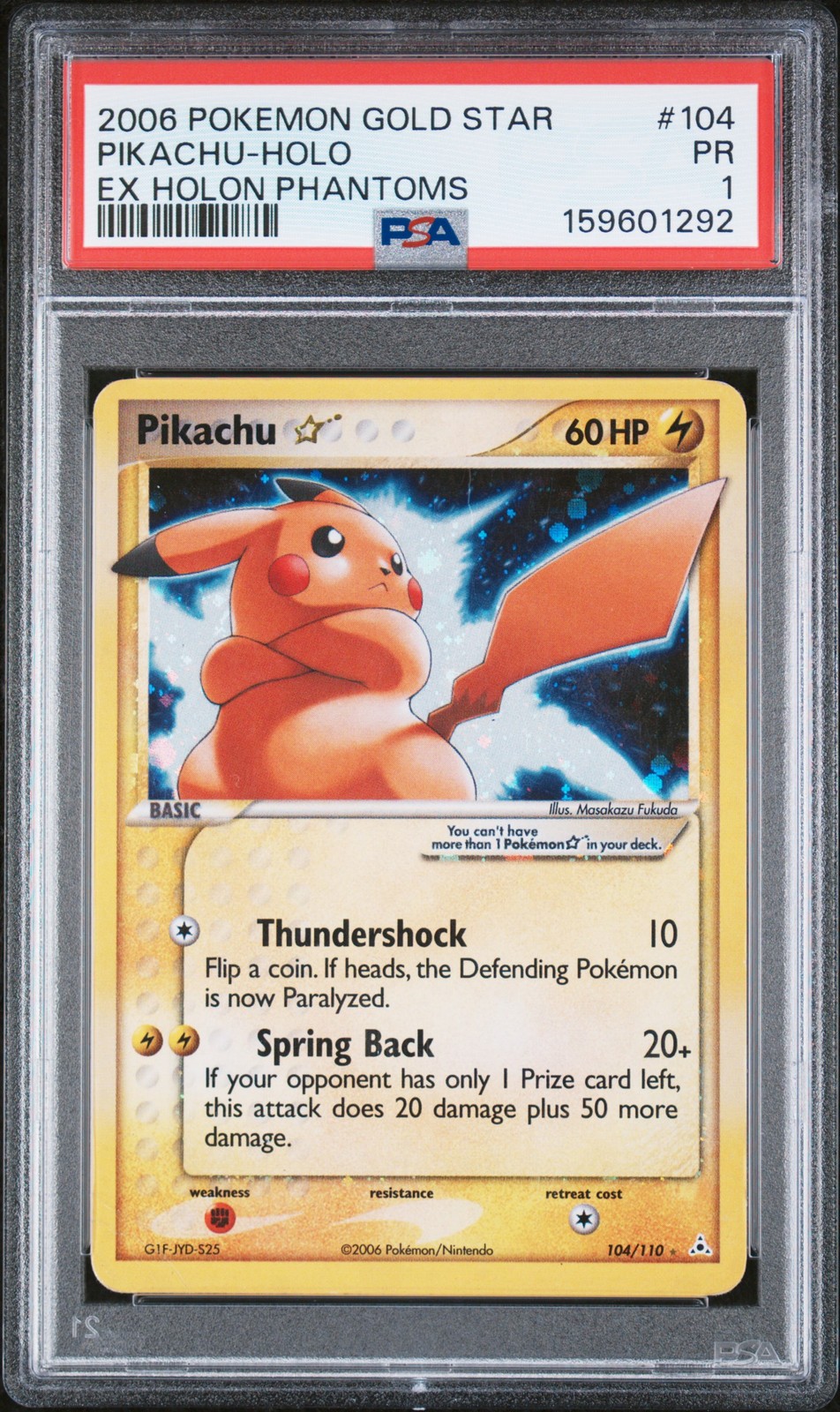 Pokemon Pikachu Gold Star Holo EX Holon Phantoms 104/110 PSA 1