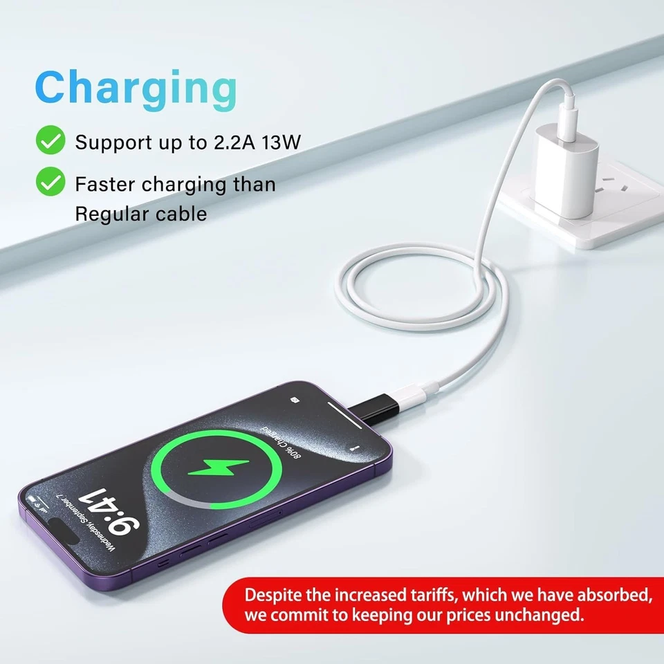 USB Type C Female to Lt Port Adapter 27W Fast Charging Data Sync, Black - 4 Pack - Image 2 of 4