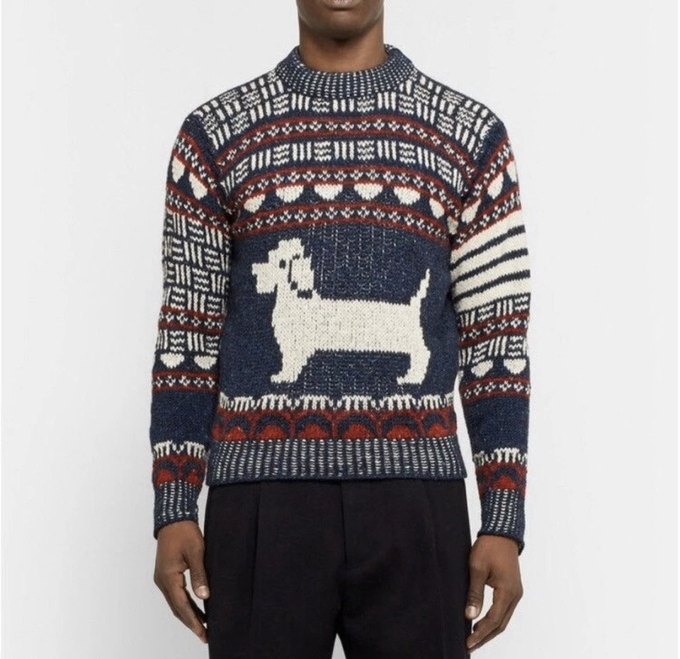 Suéter Thom Browne Hector tamanho 4, XL lã mohair ilha justa malha cachorro Irlanda - Imagem 3 de 4