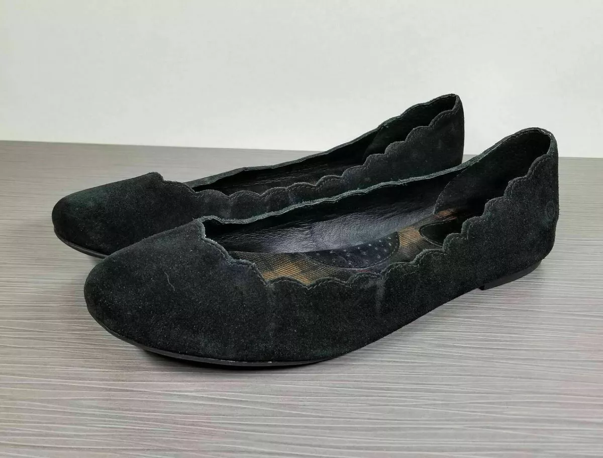 B rn Allie Scalloped Ballet Flat Black Suede Womens Size 11 M