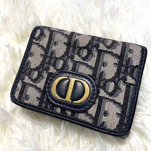 Portefeuille compact triple cuir toile trotteur Christian Dior noir 1707
